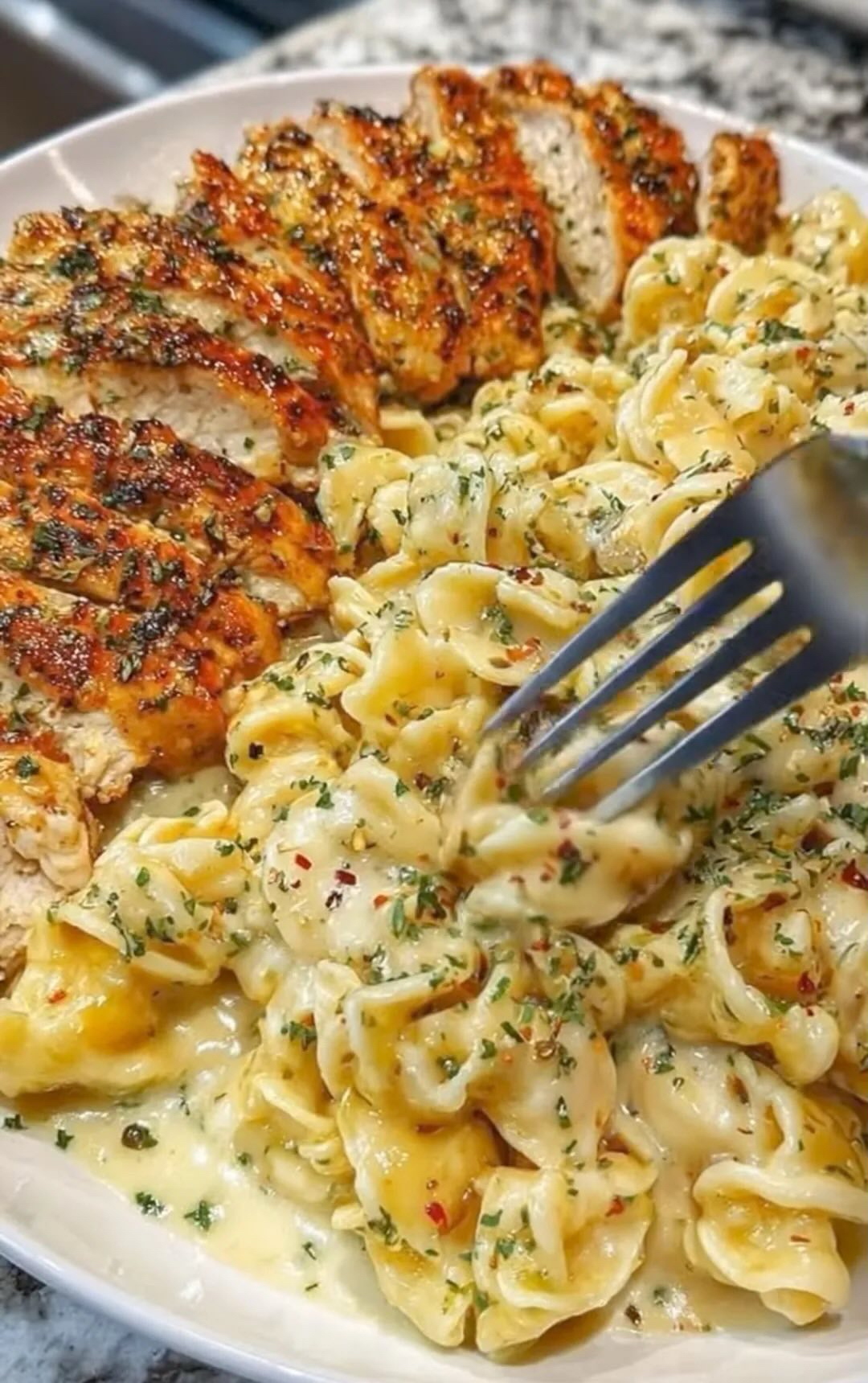 Creamy Garlic Parmesan Tortellini with Chicken Easy Comfort Dinner Recipe