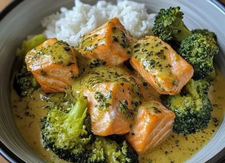 Creamy Coconut Curry Salmon with Broccoli – Healthy & Flavorful